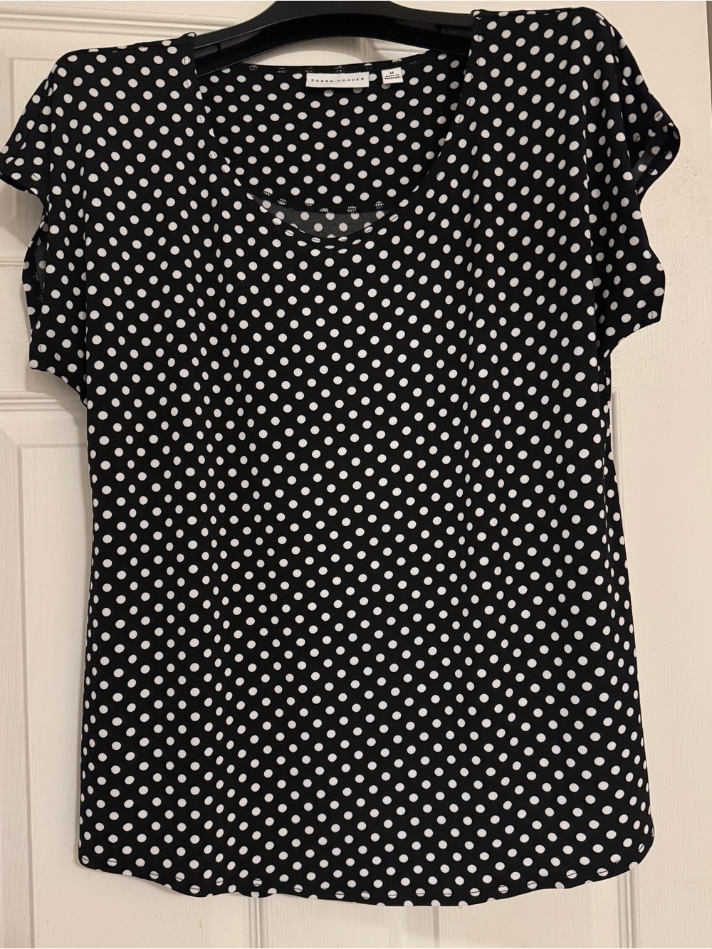Susan Graver Polka Dot “Liquid Knit” Top - Black/White